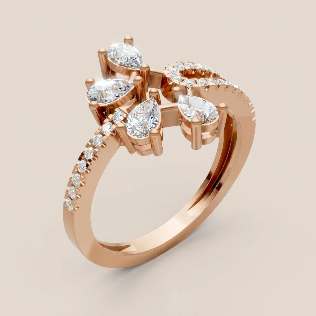 Pear & Marquise Diamond Fan Pavé Ring R00953 — 18K gold ring by RUT GOLD — view 6