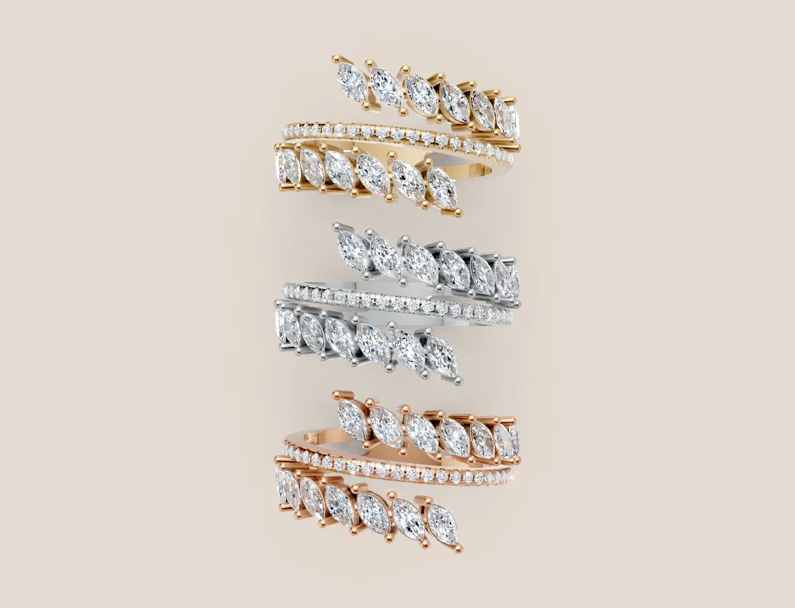 Marquise & Pavé Diamond Double-Row Wrap Ring R00957 — 18K gold ring by RUT GOLD — view 3