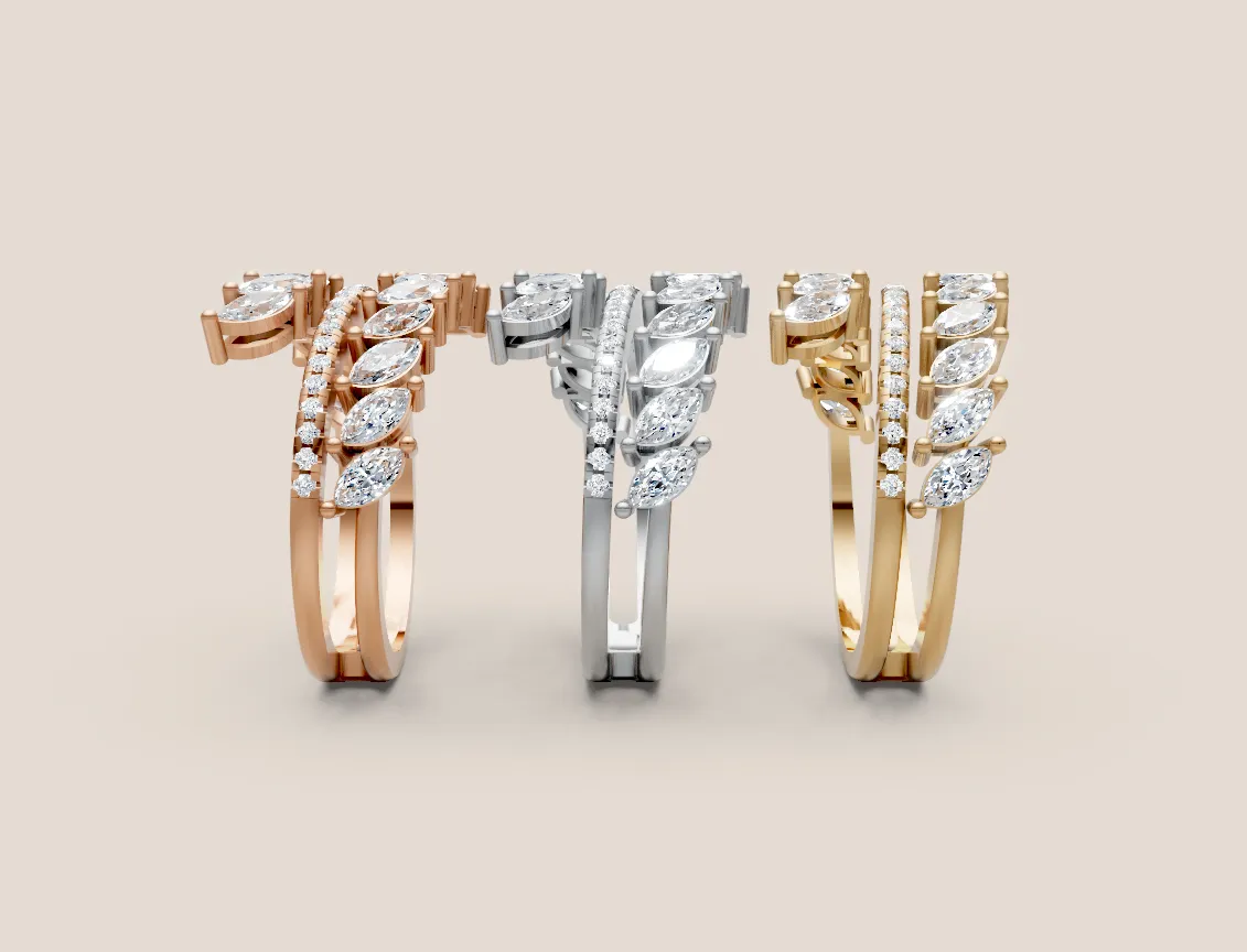 Marquise & Pavé Diamond Double-Row Wrap Ring R00957 — 18K gold ring by RUT GOLD — view 4