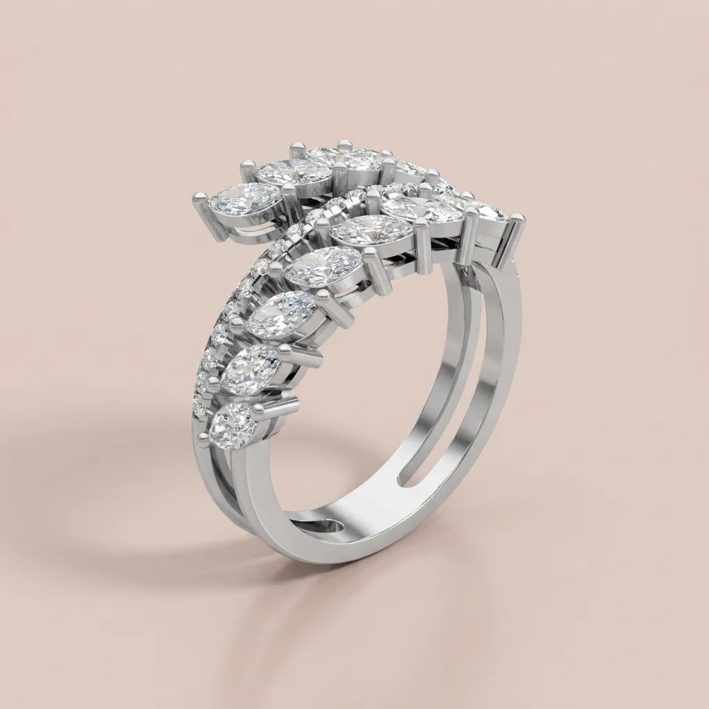 Marquise & Pavé Diamond Double-Row Wrap Ring R00957 — 18K gold ring by RUT GOLD — view 5
