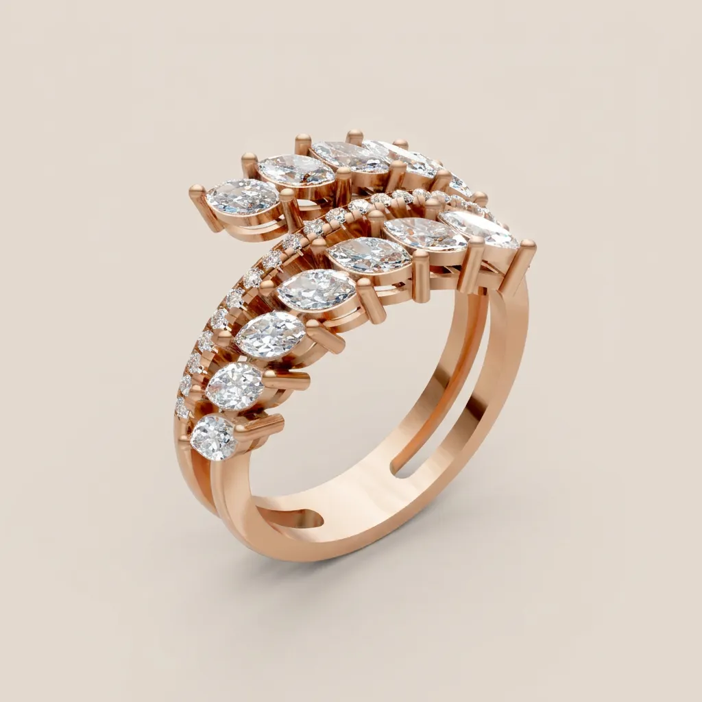 Marquise & Pavé Diamond Double-Row Wrap Ring R00957 — 18K gold ring by RUT GOLD — view 6