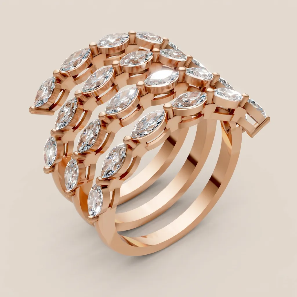 Marquise Diamond Four-Row Wrap Ring R00959 — 18K gold ring by RUT GOLD — view 4
