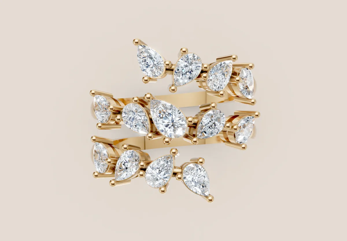 Marquise & Pear Diamond Double-Row Cocktail Ring R00972 — 18K gold ring by RUT GOLD — view 4