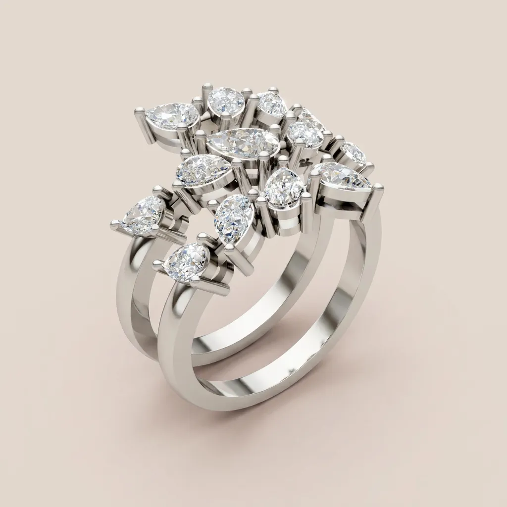 Marquise & Pear Diamond Double-Row Cocktail Ring R00972 — 18K gold ring by RUT GOLD — view 6