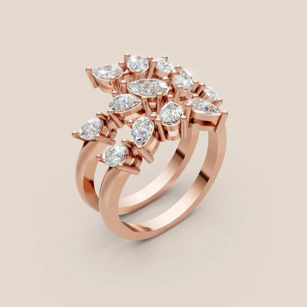 Marquise & Pear Diamond Double-Row Cocktail Ring R00972 — 18K gold ring by RUT GOLD — view 7