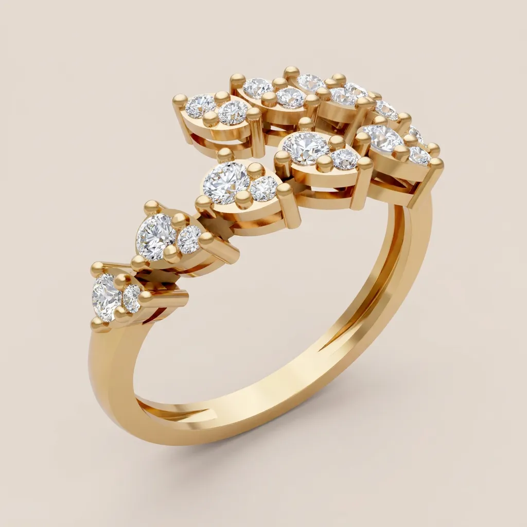 Illusion Diamond Cluster Wave Ring R00985 — 18K gold ring by RUT GOLD