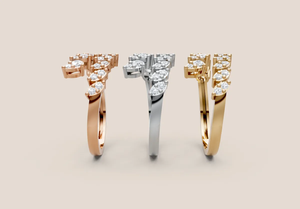 Illusion Diamond Cluster Wave Ring R00985 — 18K gold ring by RUT GOLD — view 3