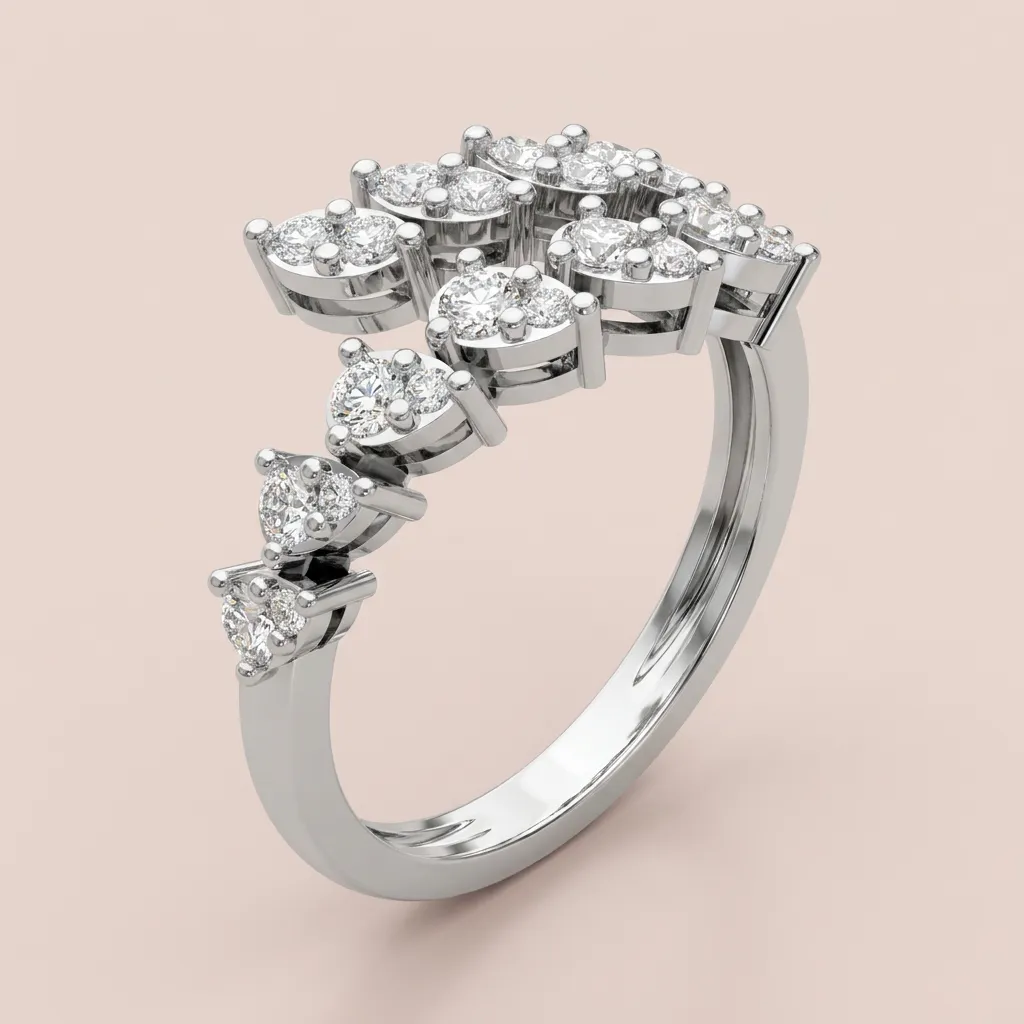 Illusion Diamond Cluster Wave Ring R00985 — 18K gold ring by RUT GOLD — view 6