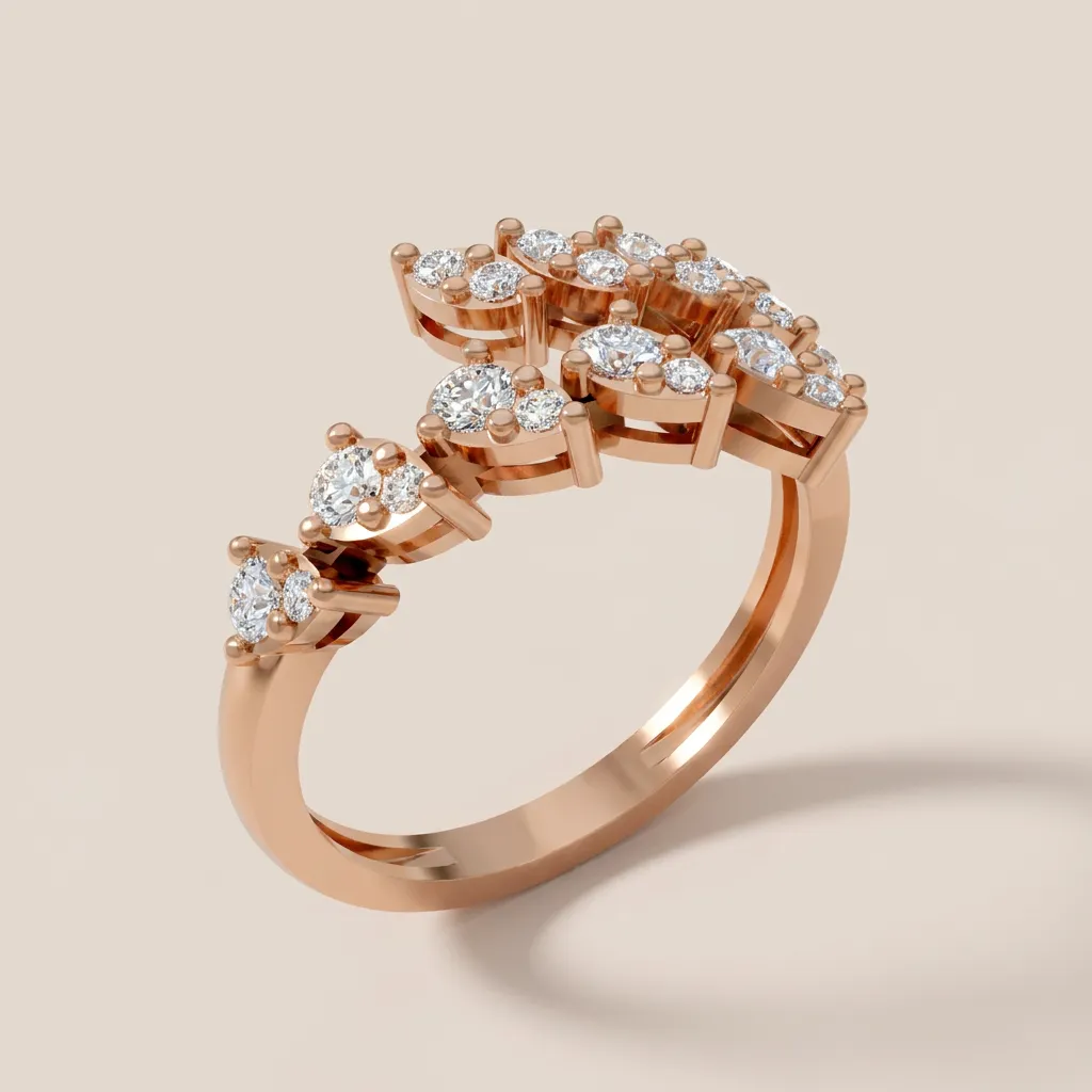 Illusion Diamond Cluster Wave Ring R00985 — 18K gold ring by RUT GOLD — view 7