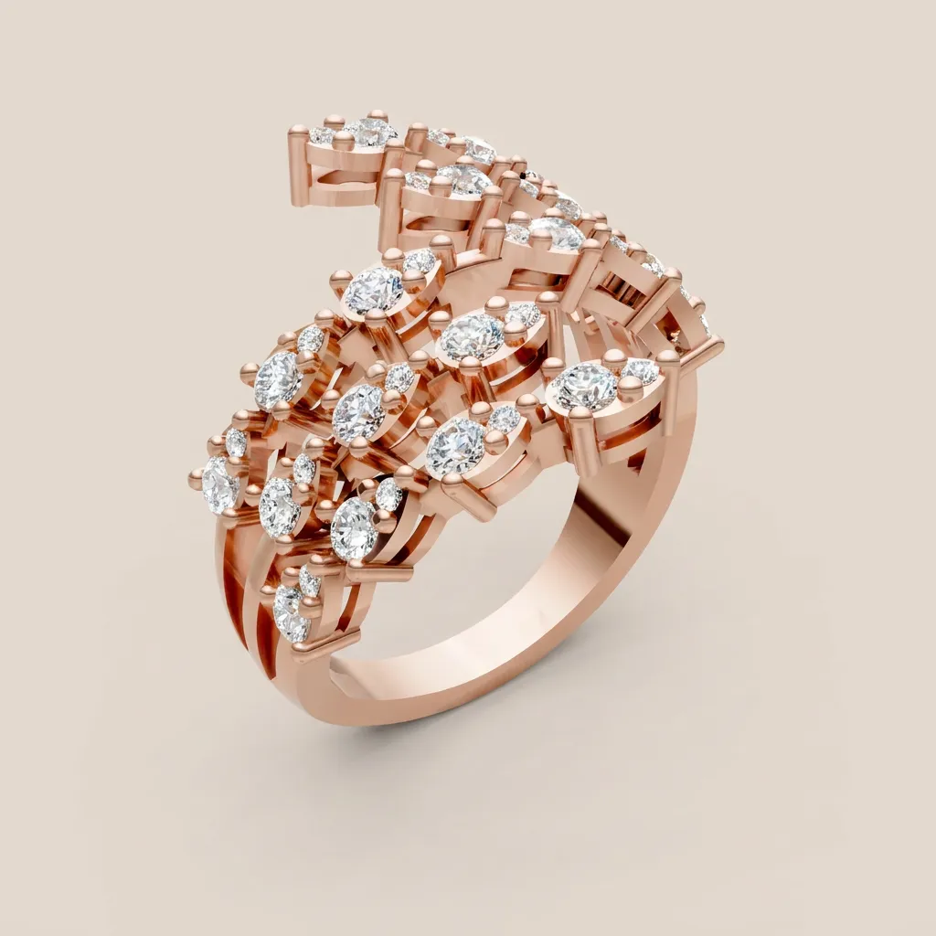 Mixed-Cut Diamond Scatter Multi-Row Cocktail Ring R00989 — 18K gold ring by RUT GOLD — view 3
