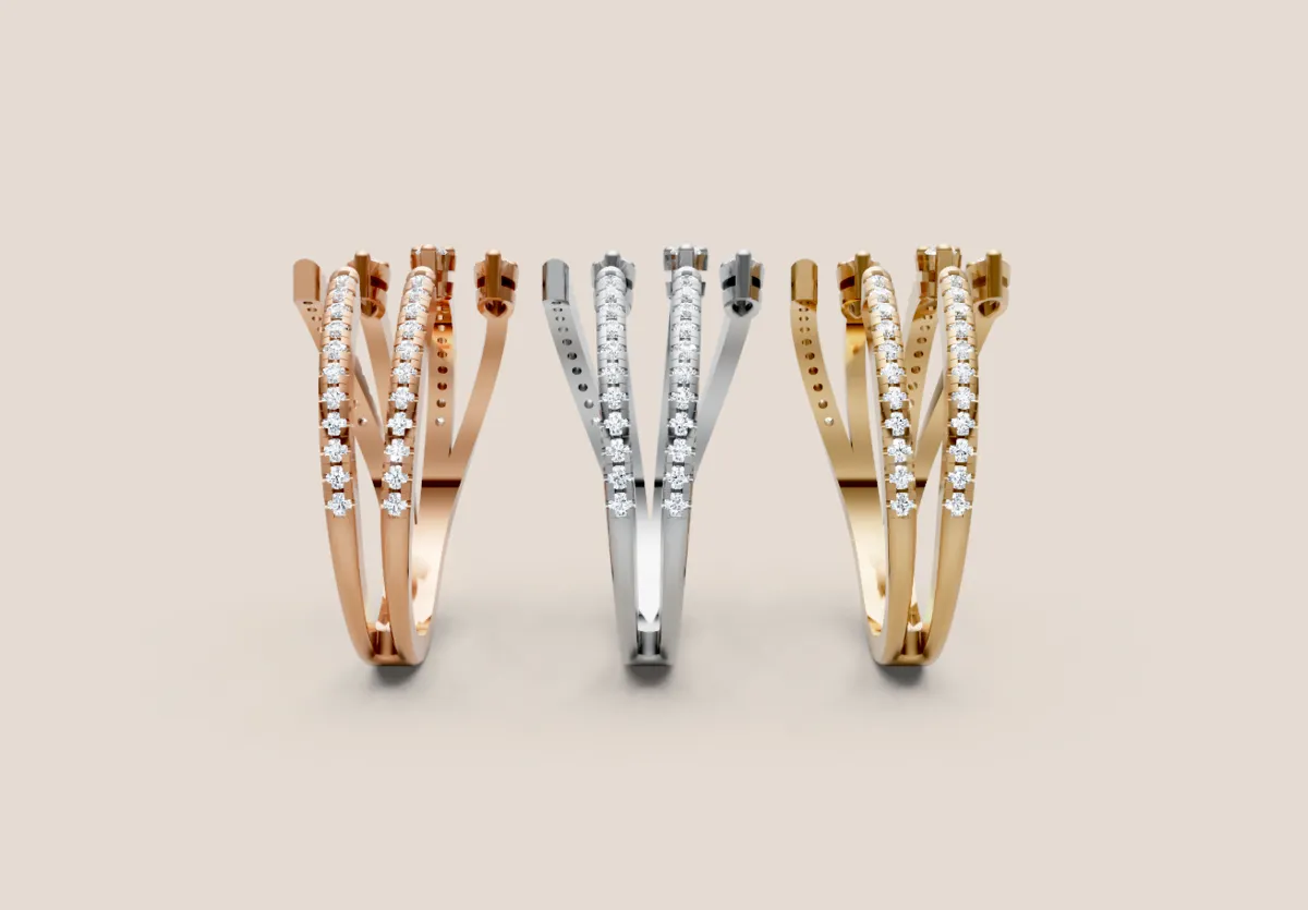 Marquise & Round Diamond Pavé Multi-Row Ring R00993 — 18K gold ring by RUT GOLD — view 3