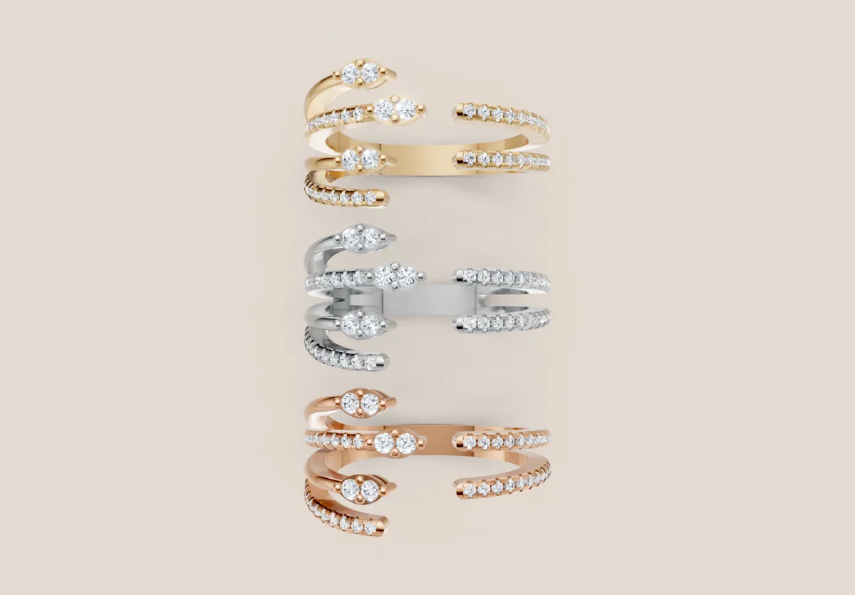 Marquise & Round Diamond Pavé Multi-Row Ring R00993 — 18K gold ring by RUT GOLD — view 4