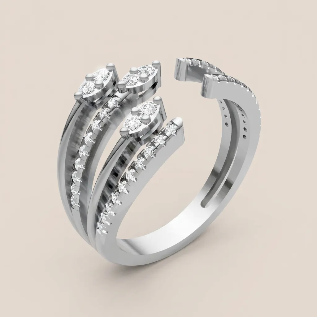 Marquise & Round Diamond Pavé Multi-Row Ring R00993 — 18K gold ring by RUT GOLD