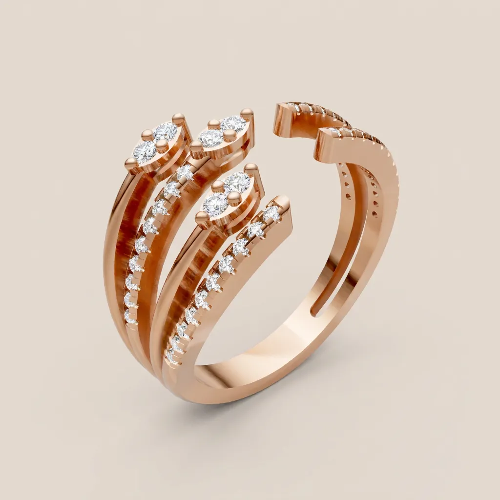 Marquise & Round Diamond Pavé Multi-Row Ring R00993 — 18K gold ring by RUT GOLD — view 6