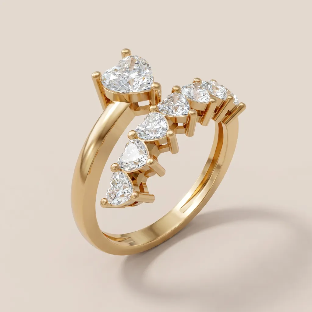 Graduated Heart & Pear Diamond Bypass Ring R00997 — 18K gold ring by RUT GOLD
