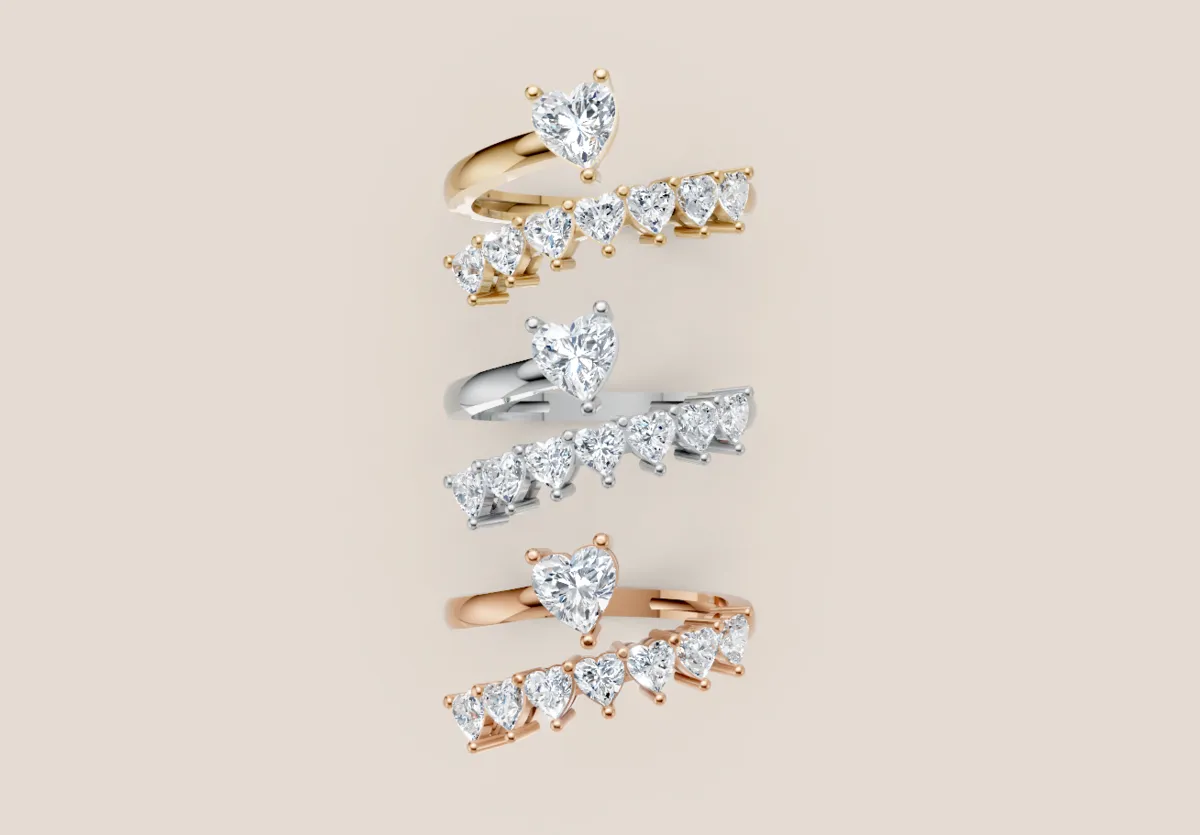 Graduated Heart & Pear Diamond Bypass Ring R00997 — 18K gold ring by RUT GOLD — view 4