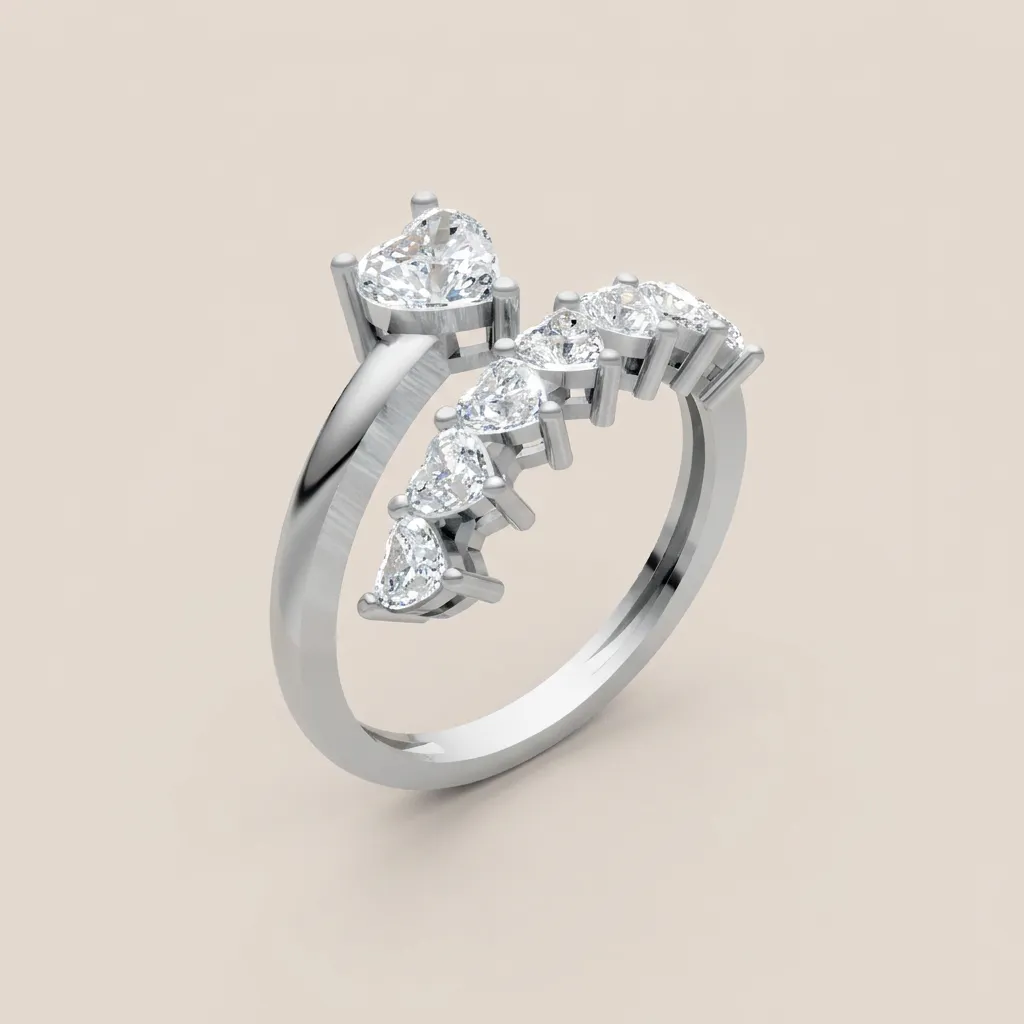 Graduated Heart & Pear Diamond Bypass Ring R00997 — 18K gold ring by RUT GOLD — view 5