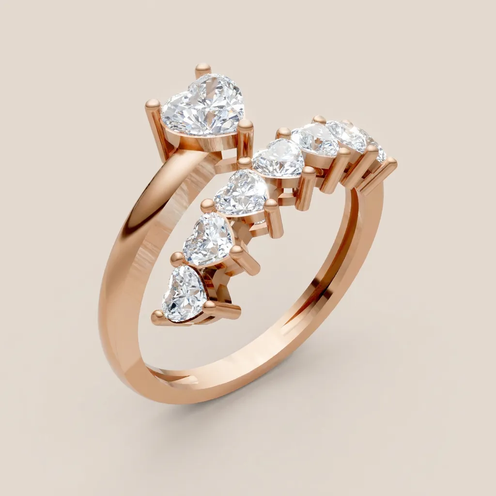 Graduated Heart & Pear Diamond Bypass Ring R00997 — 18K gold ring by RUT GOLD — view 6