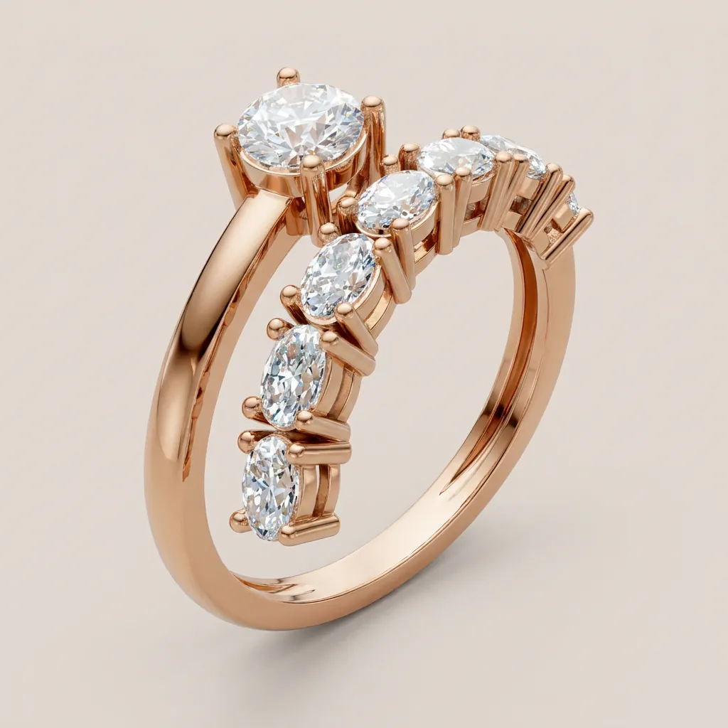 Mixed-Cut Diamond Scatter Wrap Ring R01001 — 18K gold ring by RUT GOLD — view 3