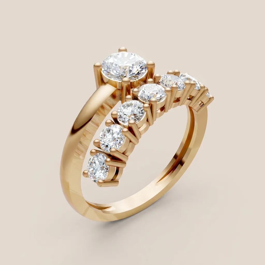 Graduated Round Diamond Statement Bypass Ring R01009 — 18K gold ring by RUT GOLD