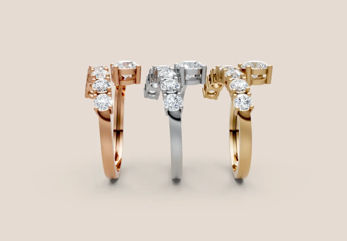 Graduated Round Diamond Statement Bypass Ring R01009 — 18K gold ring by RUT GOLD — view 3