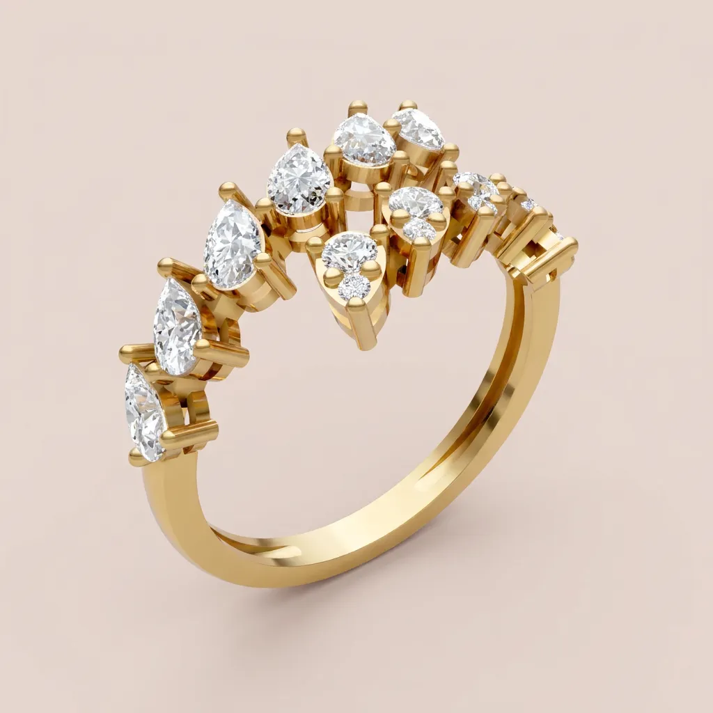 Pear & Marquise Diamond Crown Cluster Ring R01017 — 18K gold ring by RUT GOLD