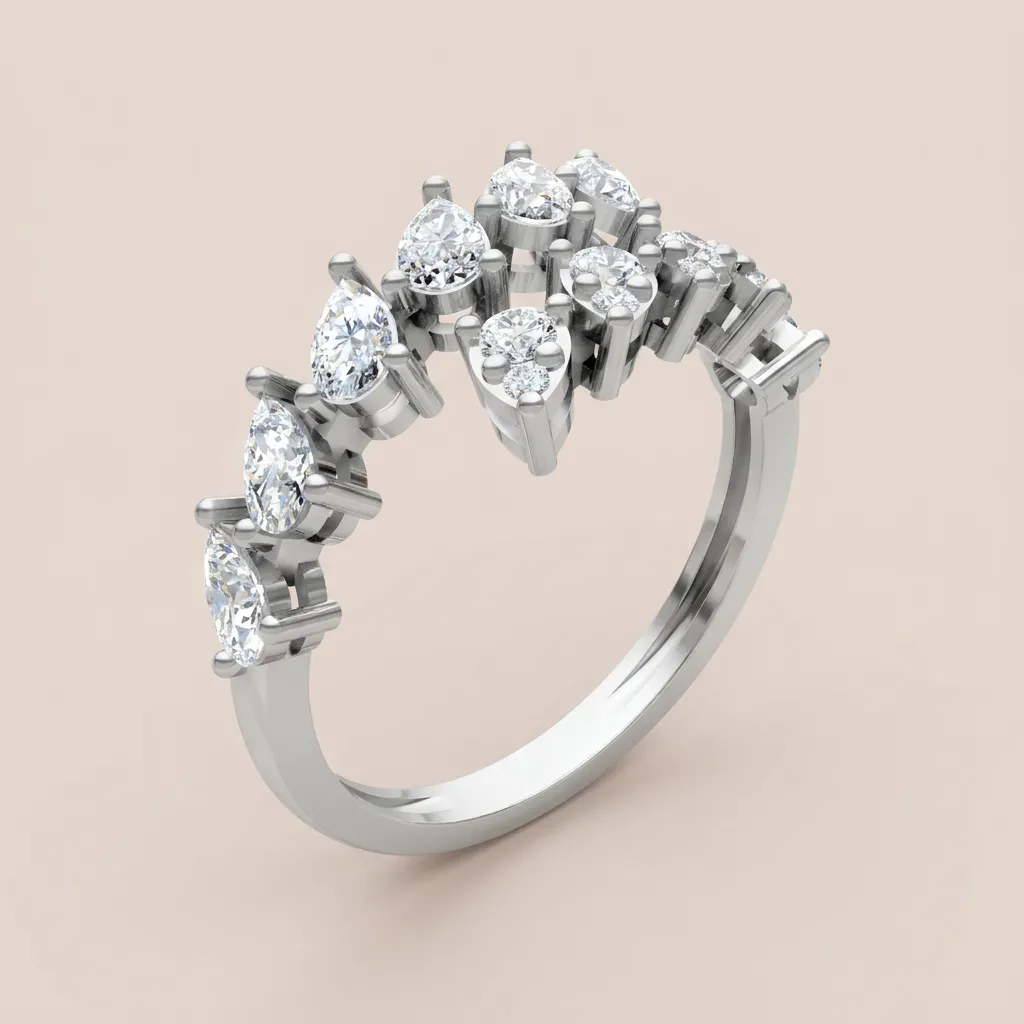 Pear & Marquise Diamond Crown Cluster Ring R01017 — 18K gold ring by RUT GOLD — view 6