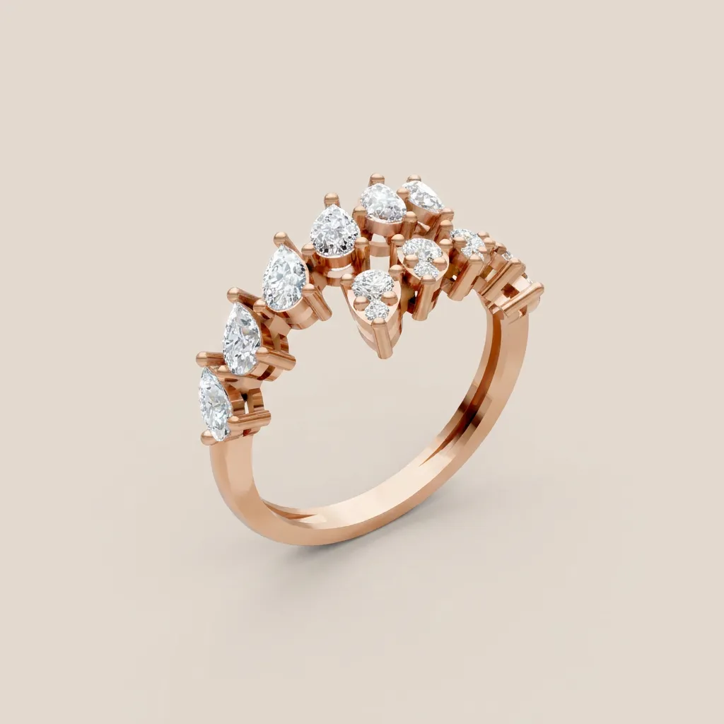 Pear & Marquise Diamond Crown Cluster Ring R01017 — 18K gold ring by RUT GOLD — view 7