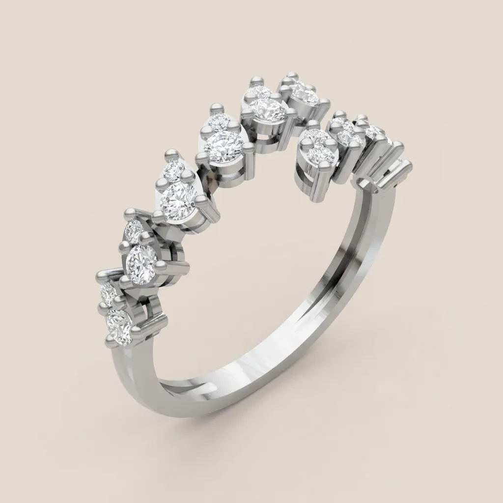 Round & Marquise Diamond Zigzag Crown Ring R01021 — 18K gold ring by RUT GOLD