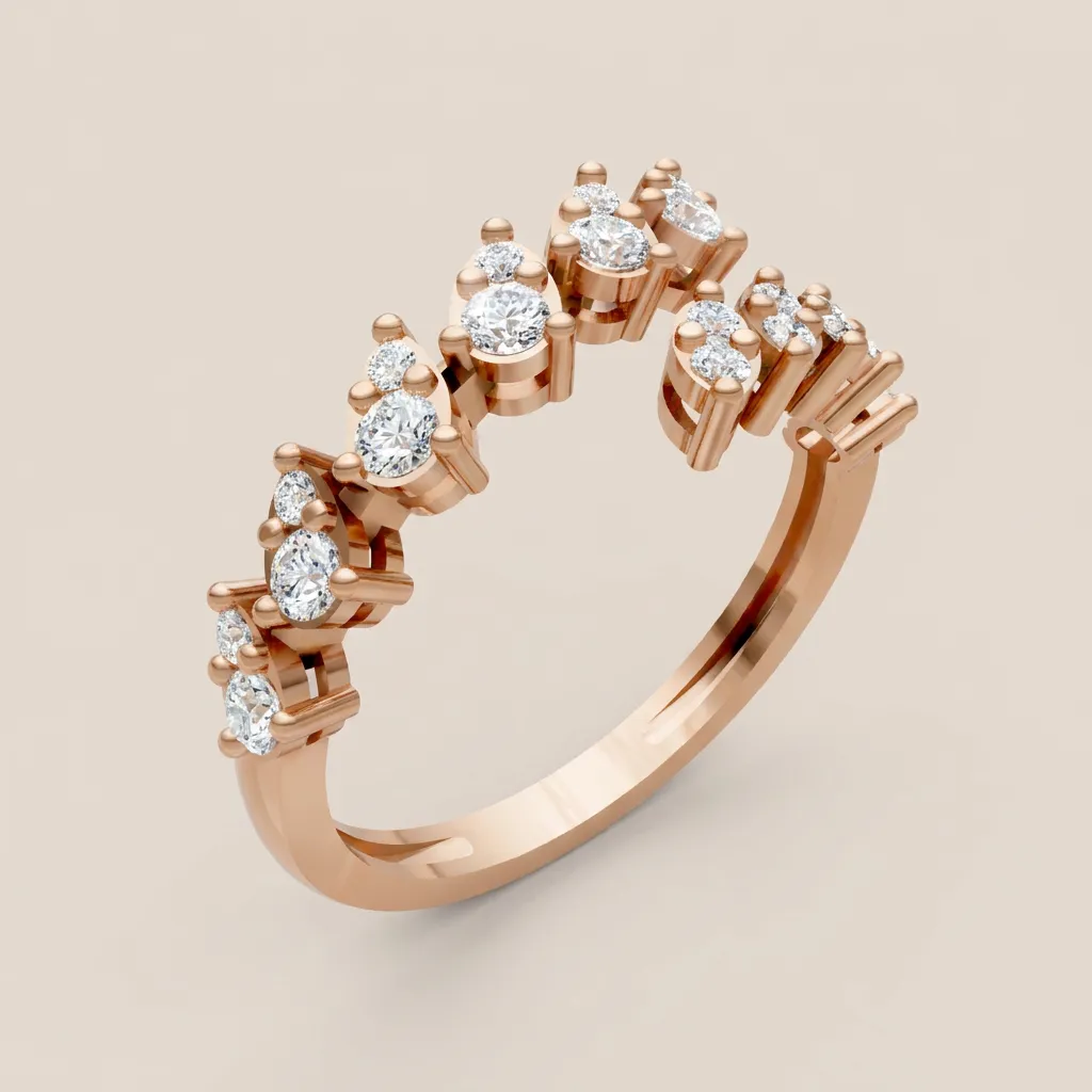 Round & Marquise Diamond Zigzag Crown Ring R01021 — 18K gold ring by RUT GOLD — view 6