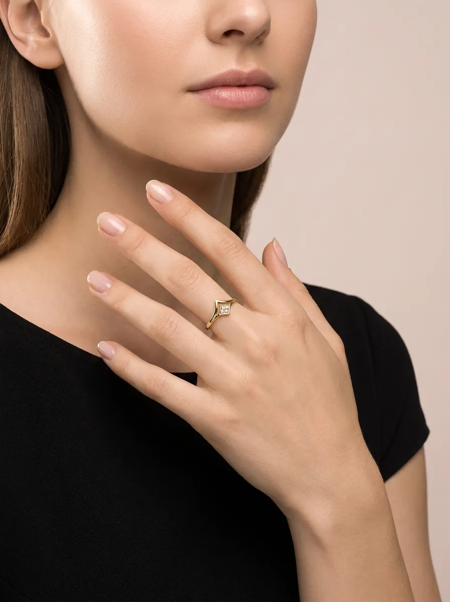 Pavé Diamond Chevron V Ring R00810 — 18K gold ring by RUT GOLD — view 4