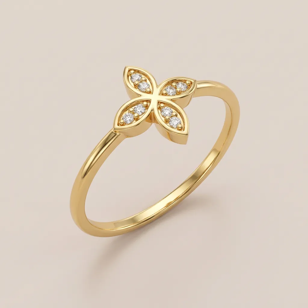 Diamond Four-Petal Clover Ring R00818 — 18K gold ring by RUT GOLD