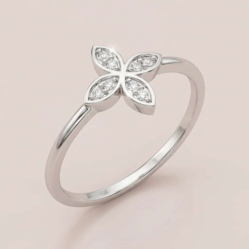 Diamond Four-Petal Clover Ring R00818 — 18K gold ring by RUT GOLD — view 3