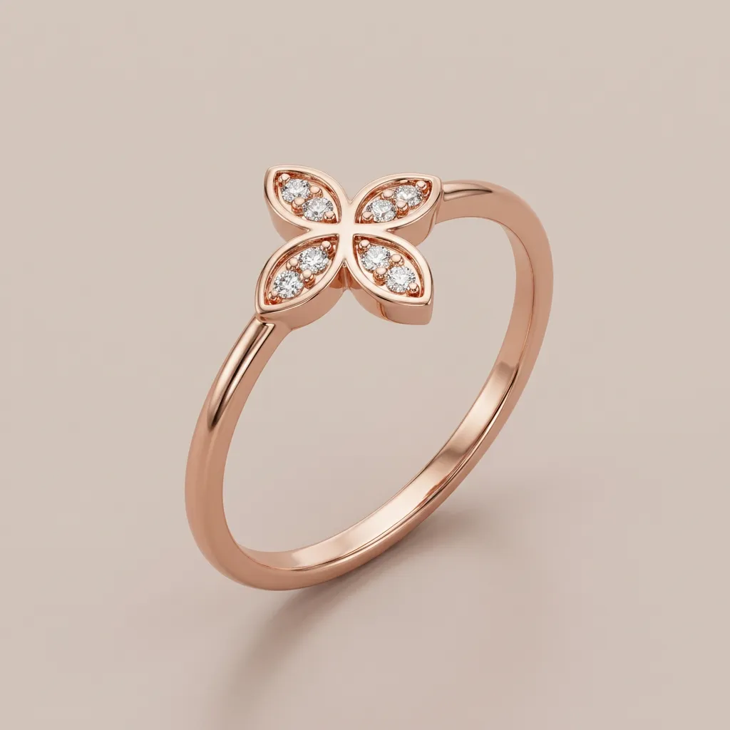 Diamond Four-Petal Clover Ring R00818 — 18K gold ring by RUT GOLD — view 4