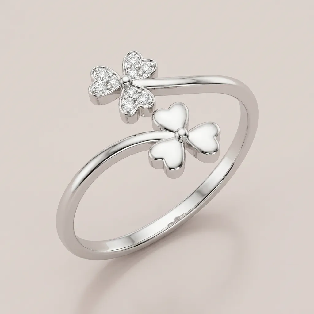 Diamond Heart Clover Bypass Ring R00822 — 18K gold ring by RUT GOLD
