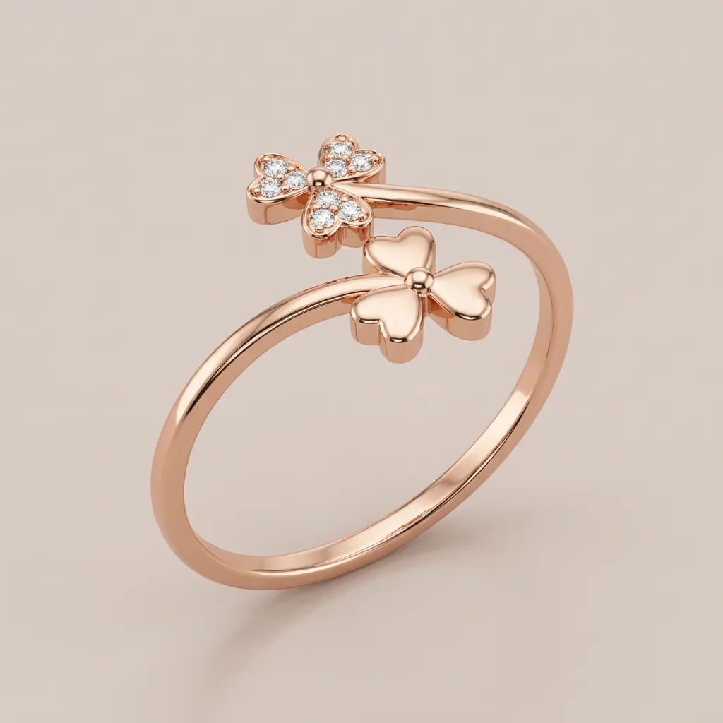 Diamond Heart Clover Bypass Ring R00822 — 18K gold ring by RUT GOLD — view 3