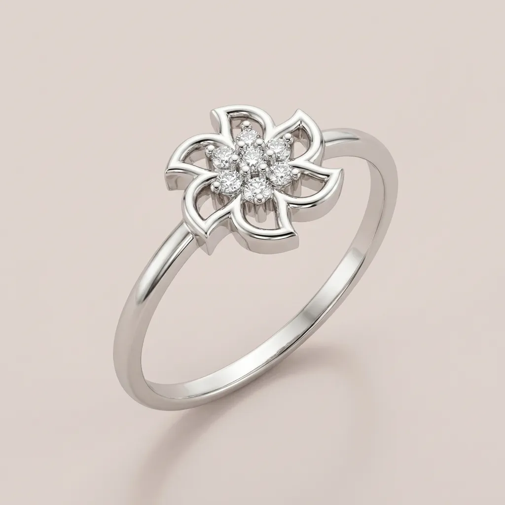 Open Diamond Flower Ring R00824 — 18K gold ring by RUT GOLD