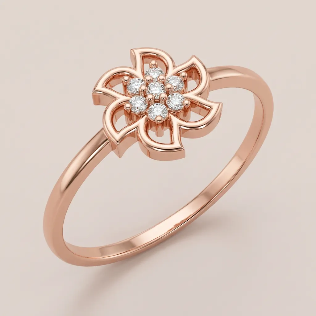 Open Diamond Flower Ring R00824 — 18K gold ring by RUT GOLD — view 3