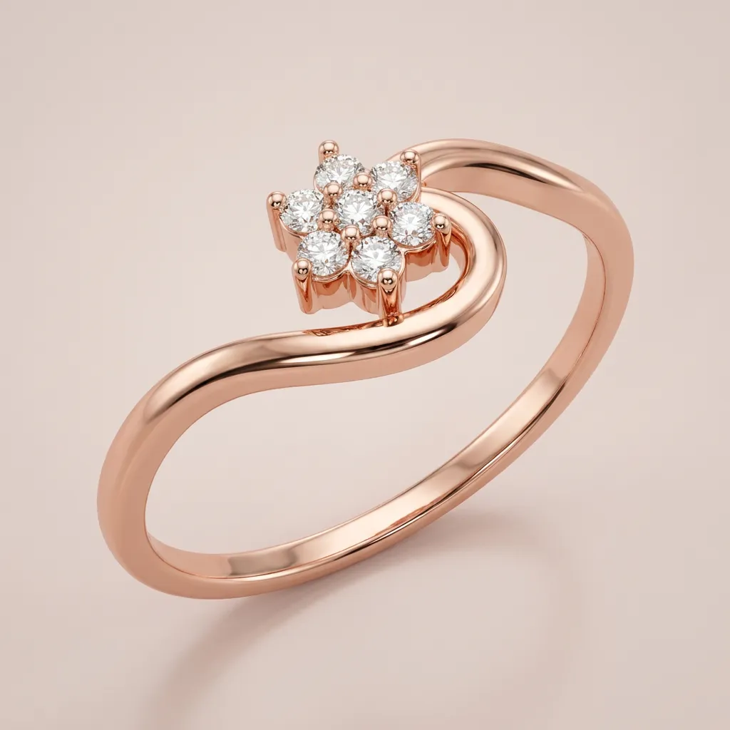 Diamond Flower Bypass Ring R00825 — 18K gold ring by RUT GOLD — view 3