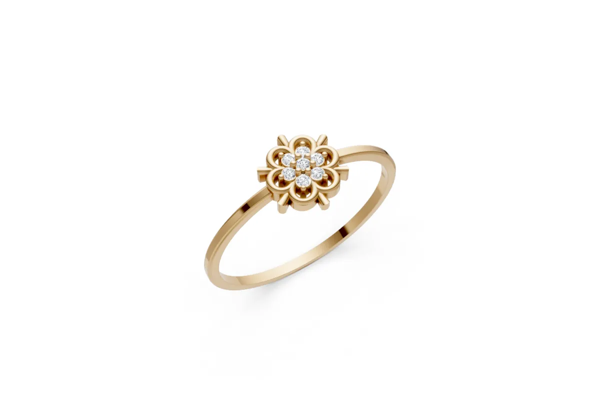 Filigree Diamond Flower Cluster Ring R00827 — 18K gold ring by RUT GOLD