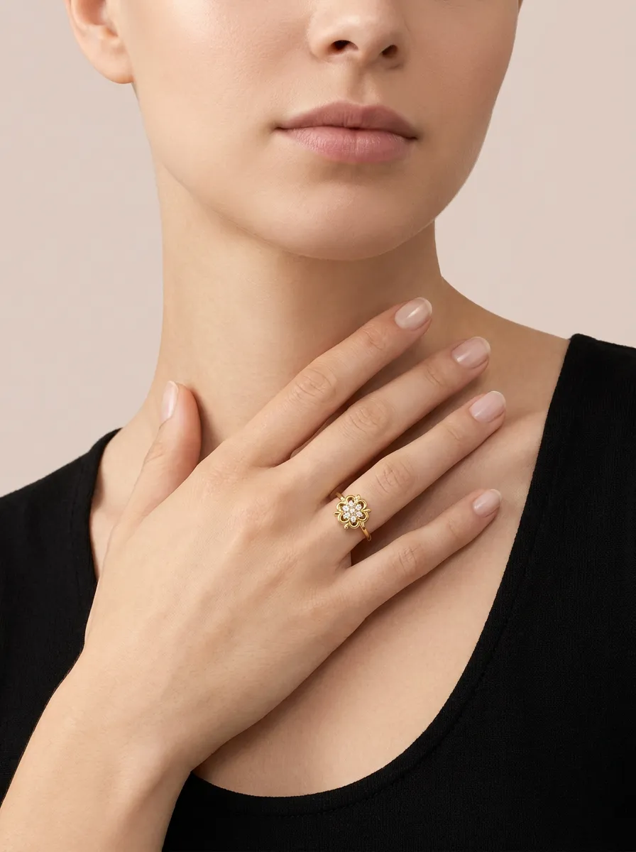 Filigree Diamond Flower Cluster Ring R00827 — 18K gold ring by RUT GOLD — view 3
