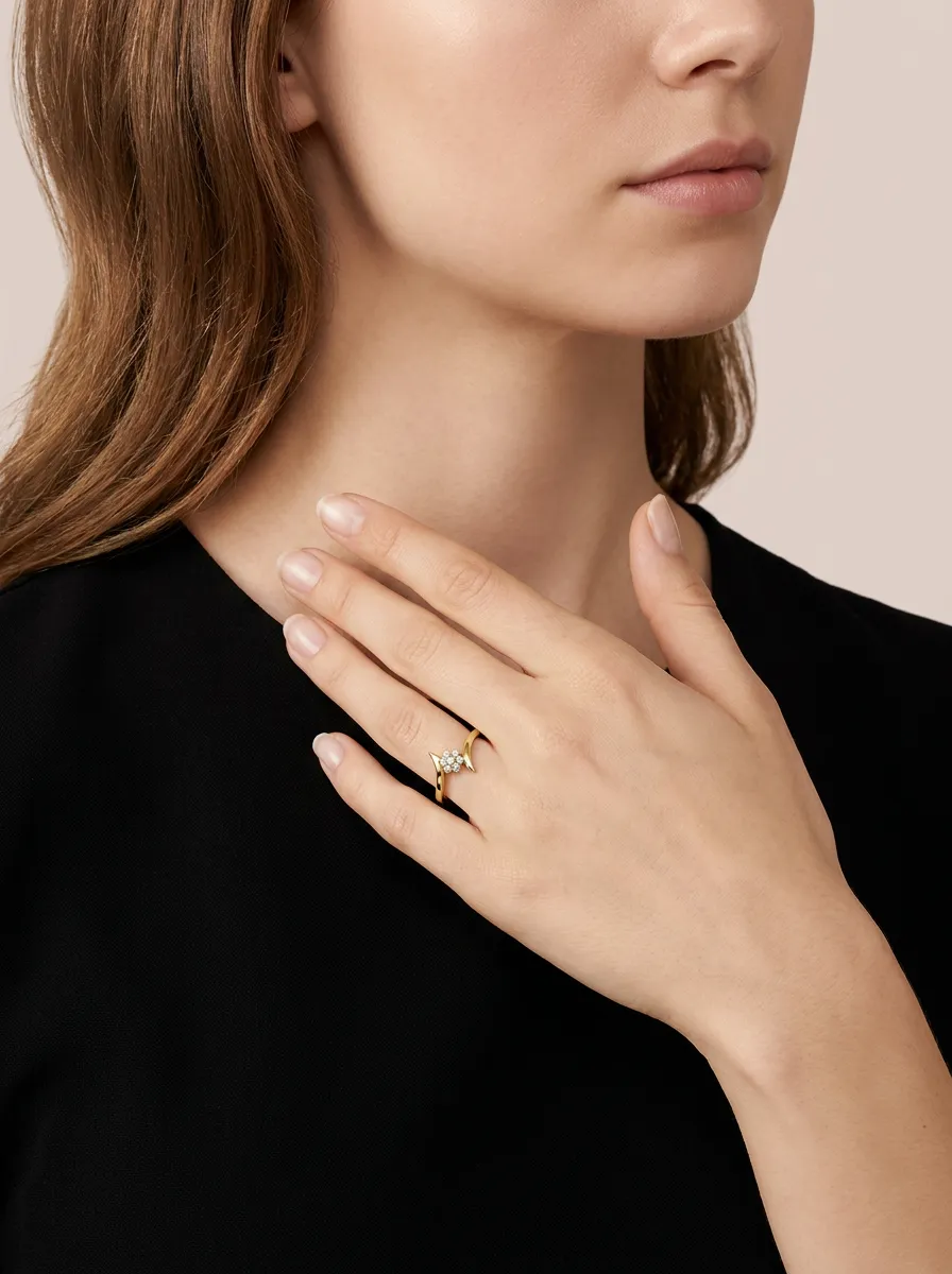 Diamond Cluster Bypass Ring R00830 — 18K gold ring by RUT GOLD — view 3