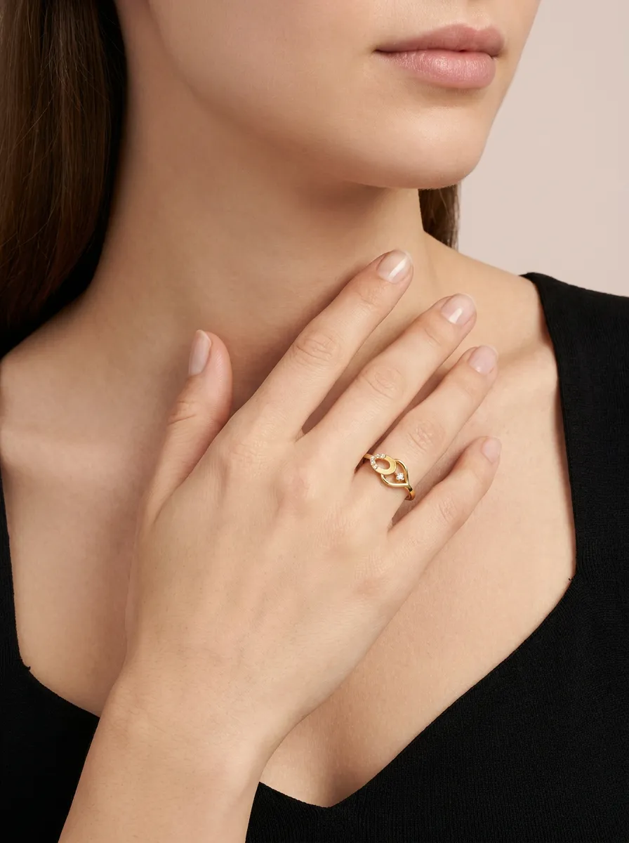 Pavé Diamond Double Teardrop Ring R00832 — 18K gold ring by RUT GOLD — view 3