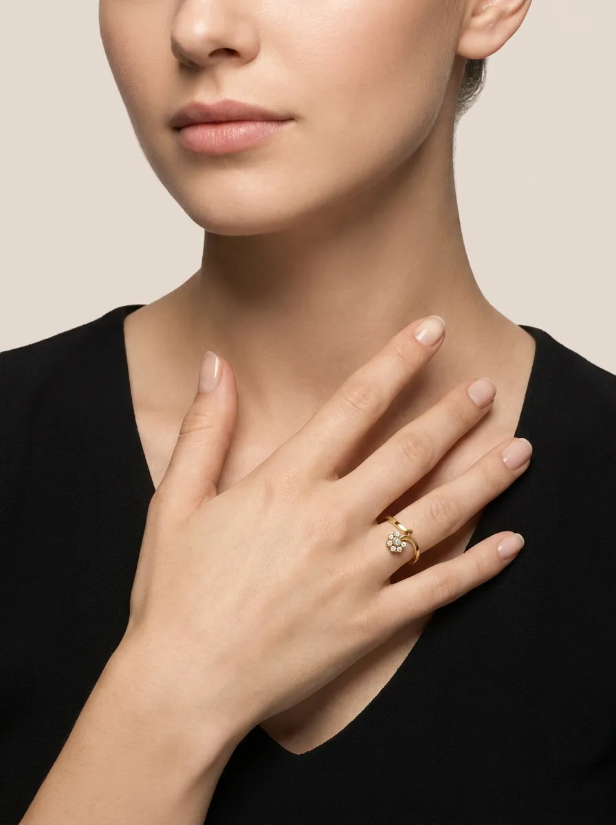 Diamond Flower Open Ring R00833 — 18K gold ring by RUT GOLD — view 3