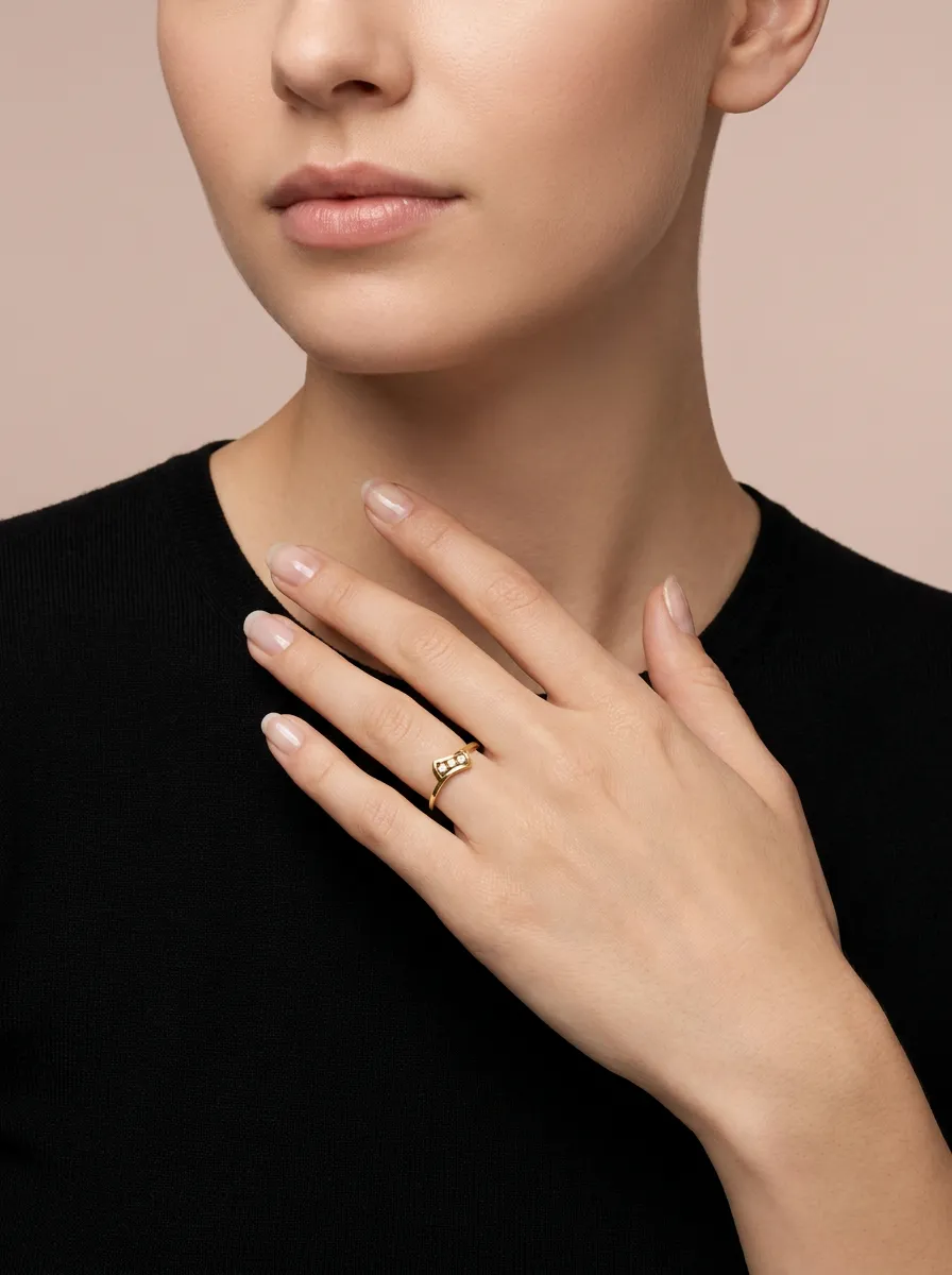 Diamond Three-Stone Wave Ring R00834 — 18K gold ring by RUT GOLD — view 3
