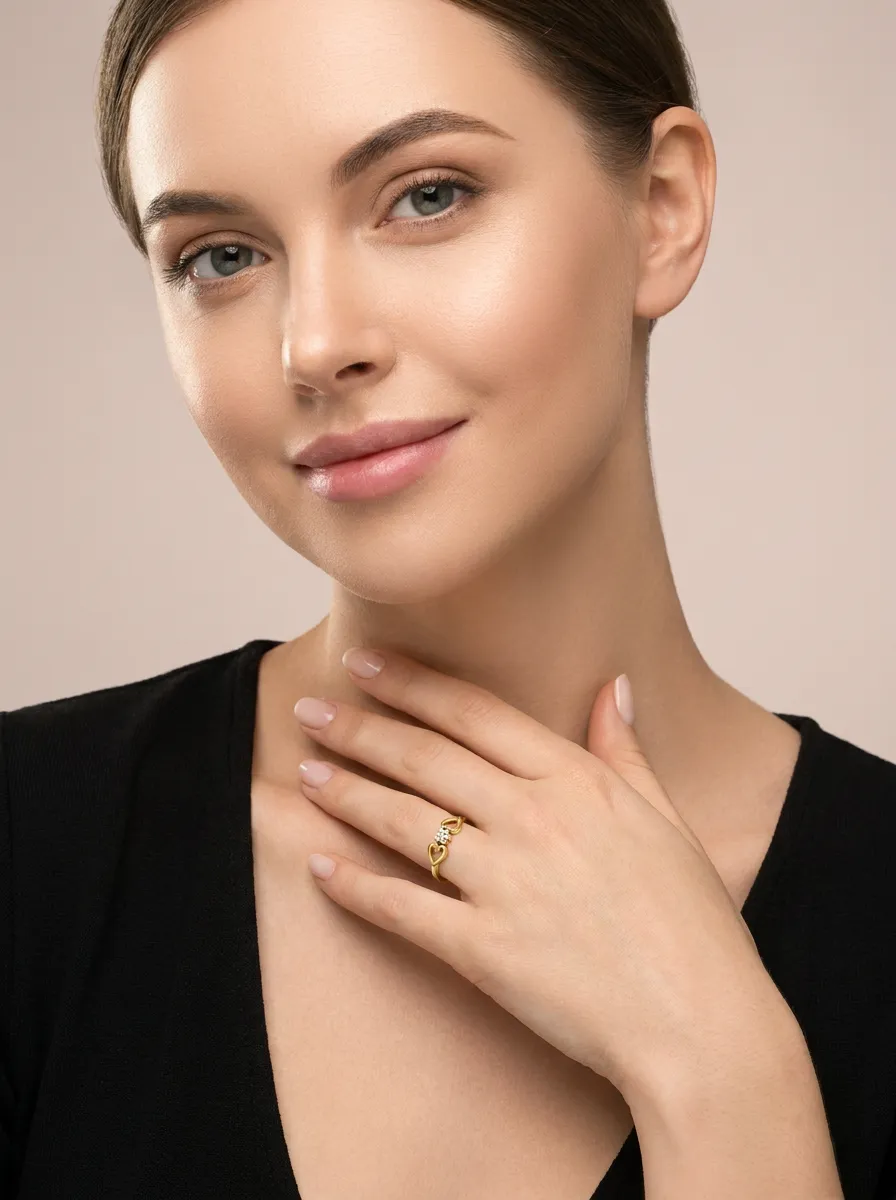 Heart & Diamond Cluster Ring R00844 — 18K gold ring by RUT GOLD — view 3