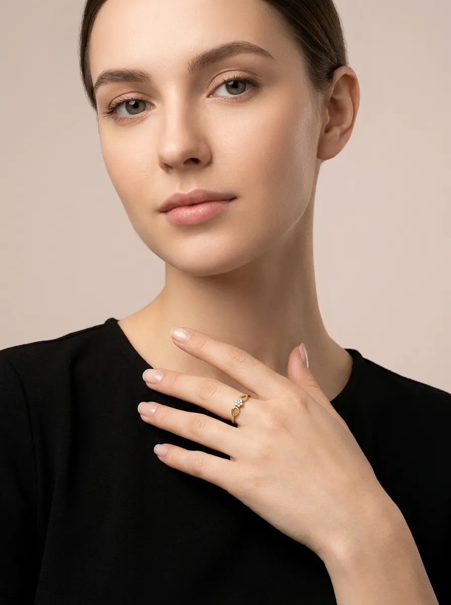 Teardrop & Diamond Cluster Ring R00846 — 18K gold ring by RUT GOLD — view 3