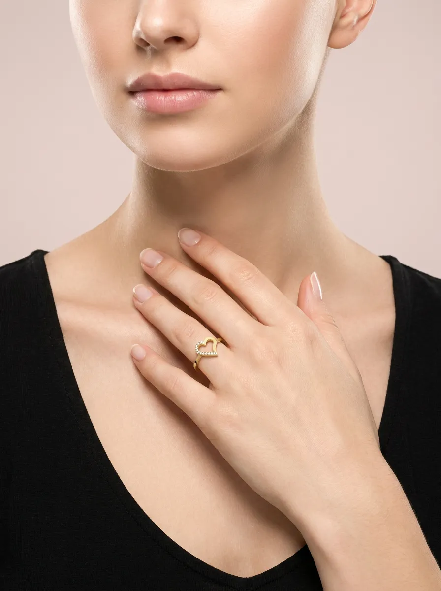 Diamond Open Heart Pavé Ring R00847 — 18K gold ring by RUT GOLD — view 3