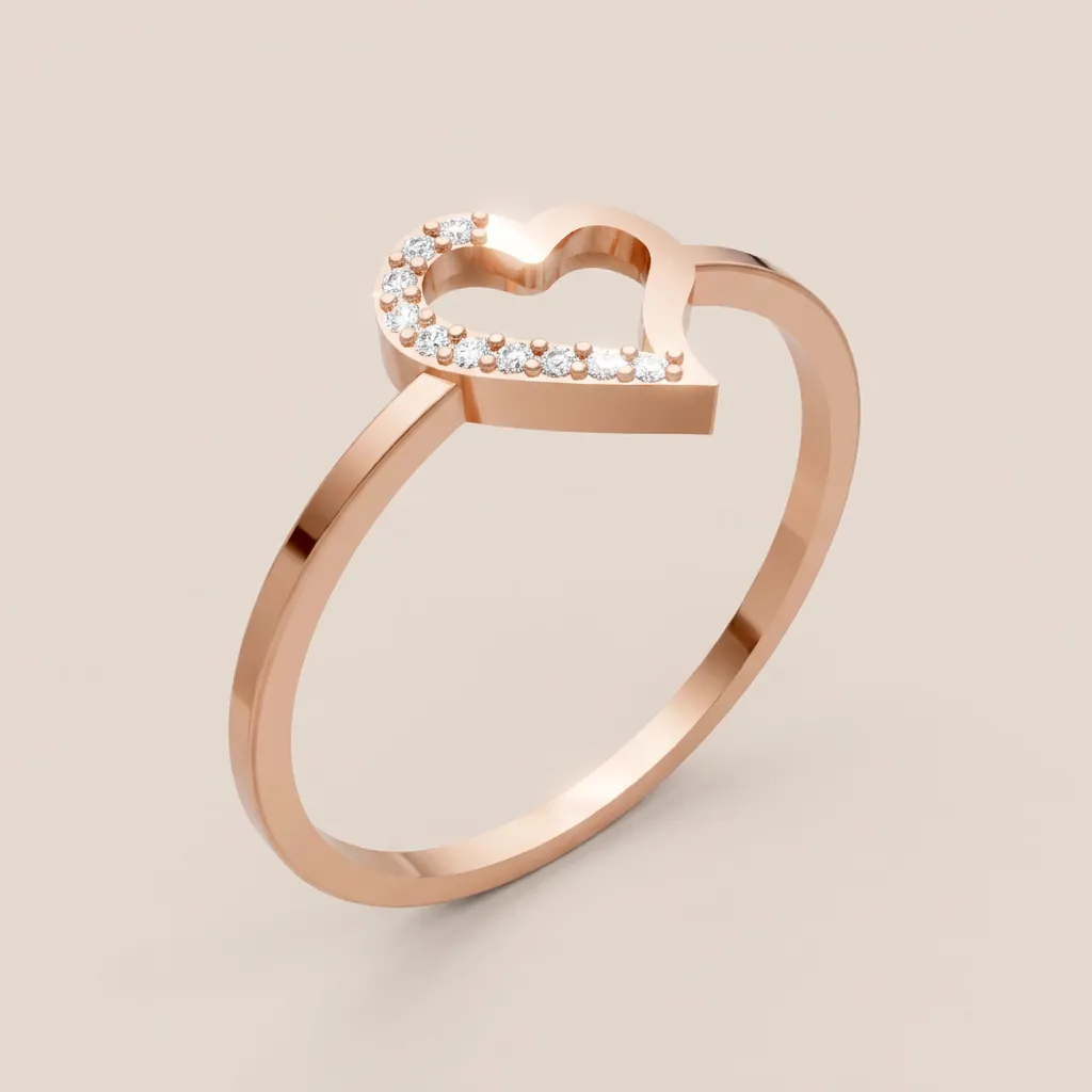 Diamond Open Heart Pavé Ring R00847 — 18K gold ring by RUT GOLD — view 5
