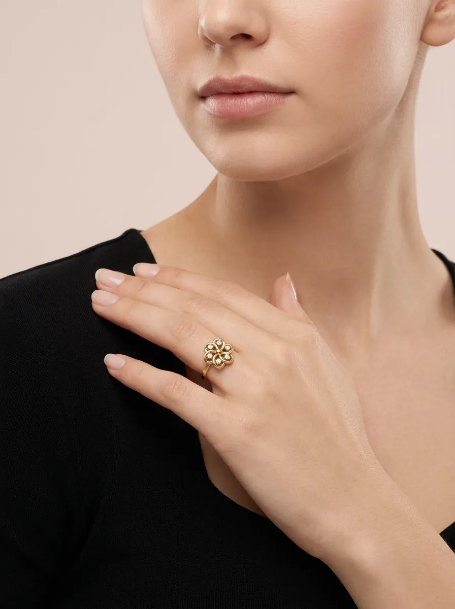 Filigree Diamond Flower Statement Ring R00848 — 18K gold ring by RUT GOLD — view 3